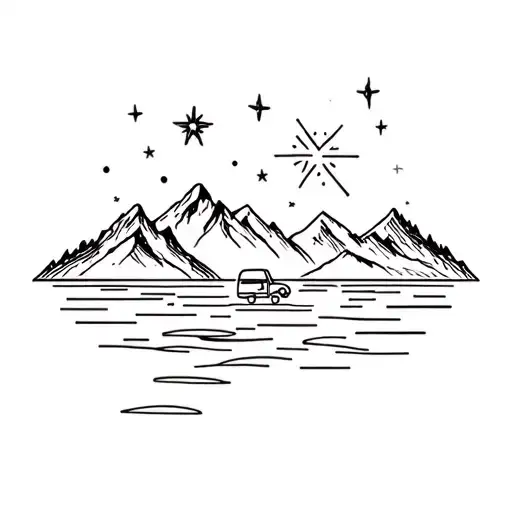 Mountains Stars Sea Winter Vanlife Nature Scene
