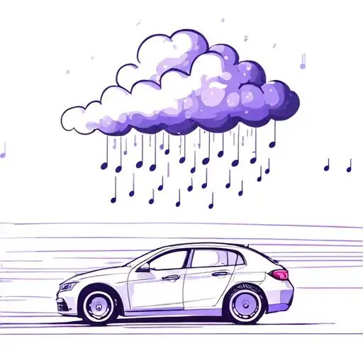 Rain Cloud Raining Violet Music Notes Over A Speeding Car