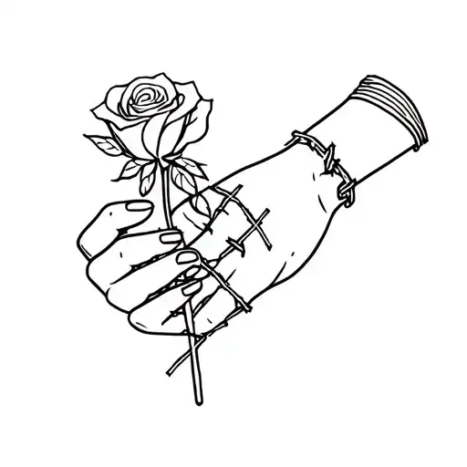 Hand Holding A Rose Wrapped In Barbed Wire