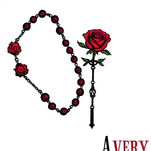 Rosary Wrapped Loosely With The Name Avery Detailed Red Rose