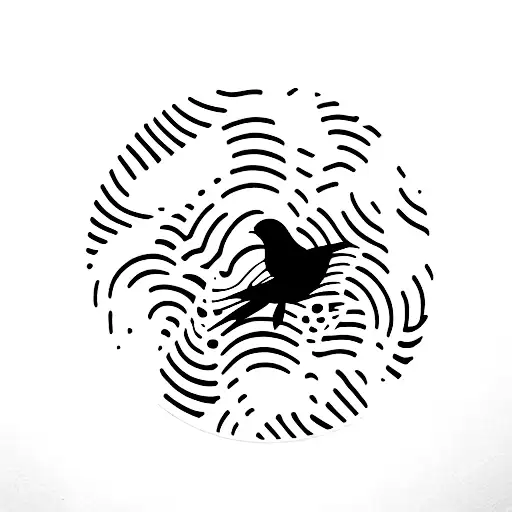 A Minimalist Tattoo Of A Bird Perched On A Vinyl Record With Soundwaves Emanating From It