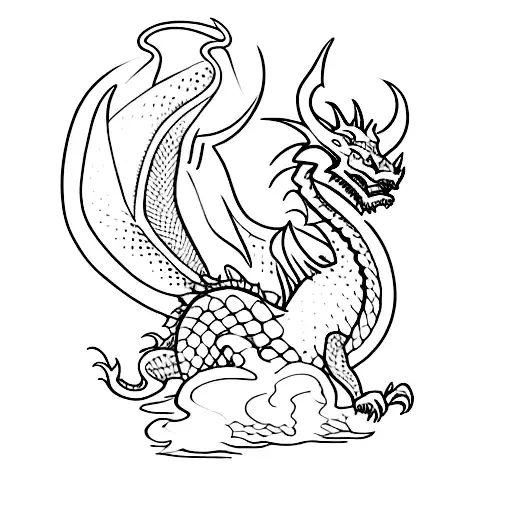 A Dotwork Tattoo Of A Dragon And Tom Shelby Sharing A Joint