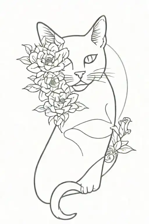 Cat And Flowers Intertwined