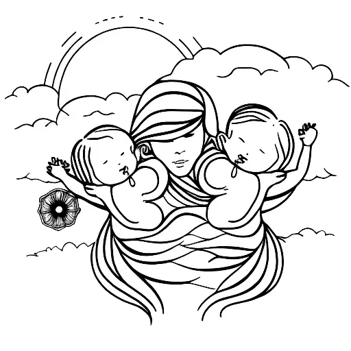 A Minimalist Tattoo Of Mother Hood Two Children