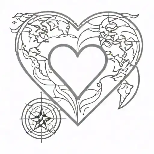 Heart And World In Wind Rose Style