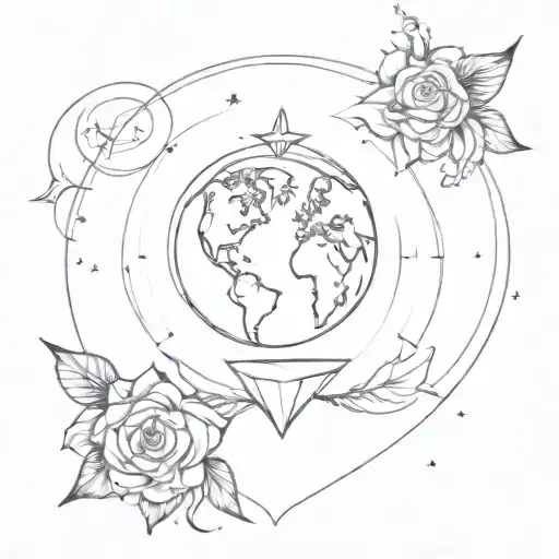 Heart And World In Wind Rose Style Sem Rosas E Com Pontos Cardeais