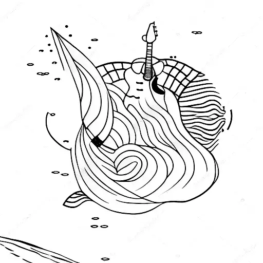 A Sketch-style Tattoo Of A Person Playing The Guitar While Floating On A Tranquil Water Surface