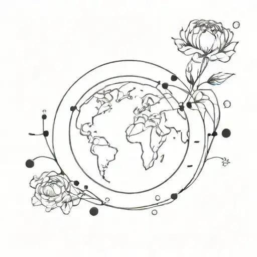 Round Planet With Points Around The Earth And Some Flowers