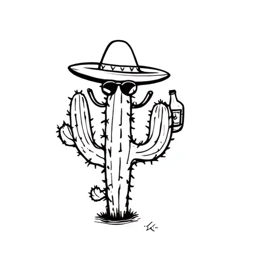 Cactus With Sunglasses And Sombrero With Beer Bottle And