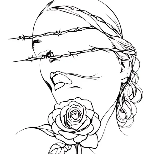 Sexy Woman Face Barbed Wire Rose