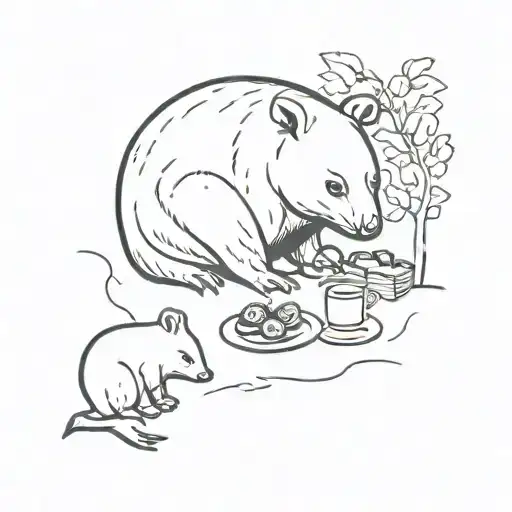 A Wombat Having A Picnic With A Kiwi Bird Sitting