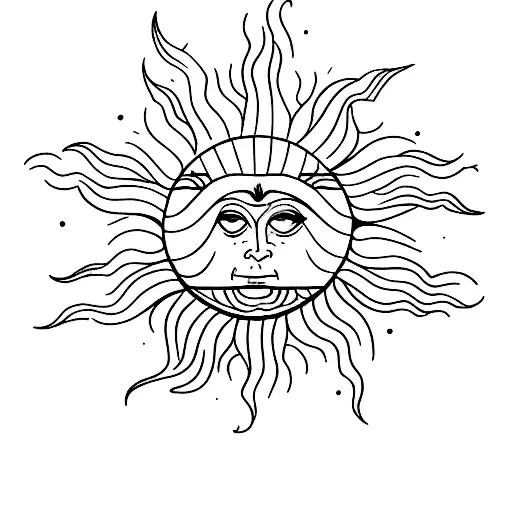 A Minimalist Tattoo Of A Sun With Circus Elements Incorporated Into The Design