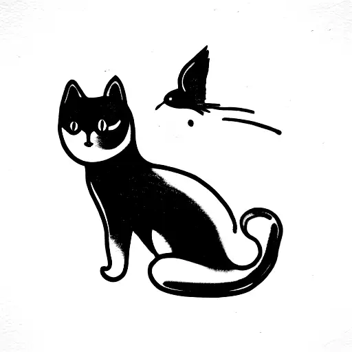 Black And White Cat Catching Birds