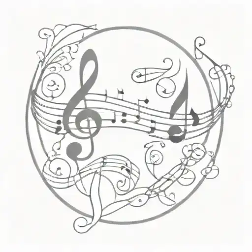 Stained Glass Window Inspired Design Featuring Musical Notes Intertwined With Religious Symbols