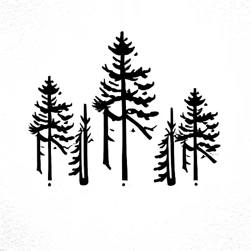 One Tall Pine Tree And One Short Pine Tree