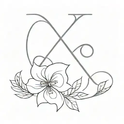 Initial K With Floral Simple Line Drawing Style Illustration