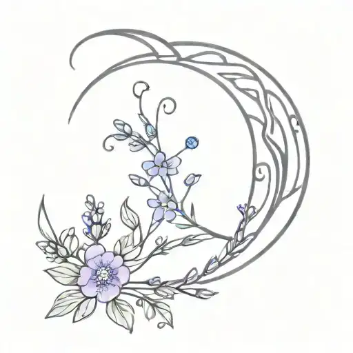 Purple Crescent Moon With Celtic With Heather Sprig And Forget Me Not