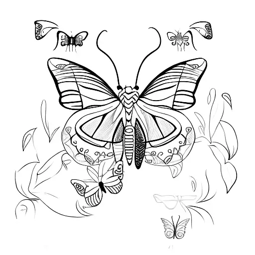 A Reborn Flying Butterfly In Line Art