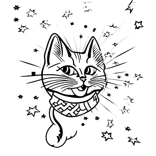 Cat Jumping Stars Japan Style