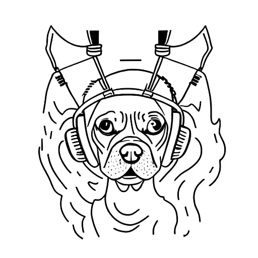 A Minimalist Tattoo Of A Dog Wearing Headphones And Skateboarding