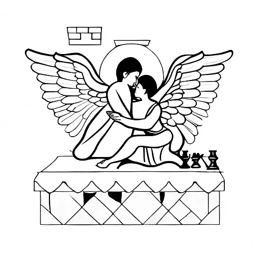 Illustration Of An Angel And Devil Playing Chess