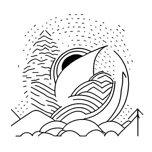 Three Elegant Mountain Peaks With A Crescent Moon Above