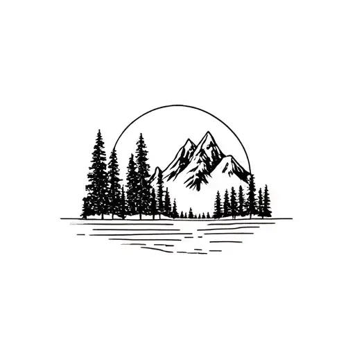 Canadian Rockies With Pine Trees In A Circle