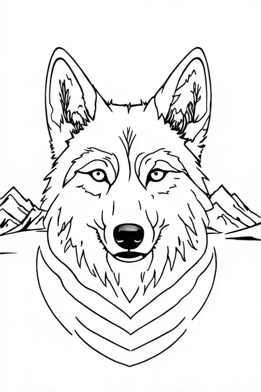 Wolf Face Tattoo Design With Mountains In The Background