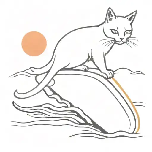 Cat Surf Board Sunset