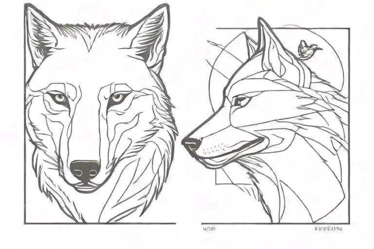 Head Of A Wolf And Head Of A Bird In Once Transformation