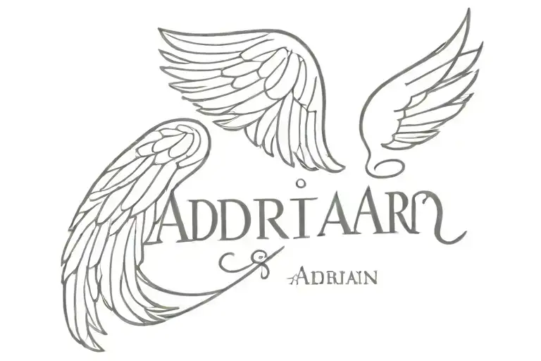Adrian Name Tattoo With Angel Wings