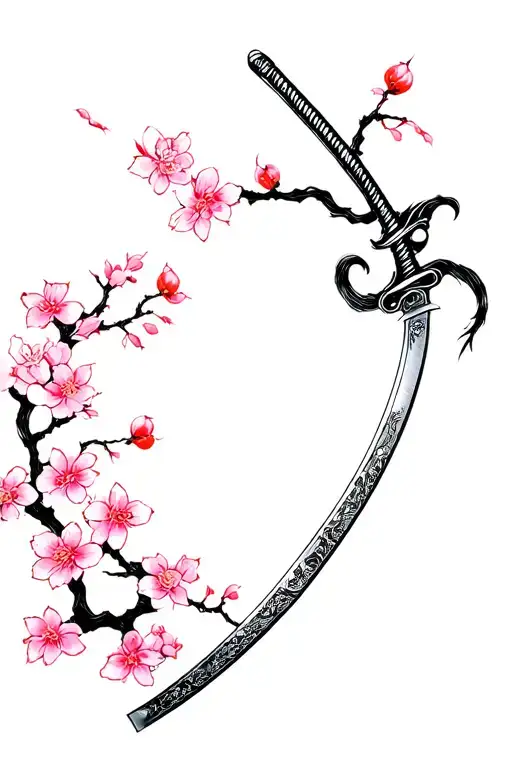 Oni With Katana Surrounded By Cherry Blossoms