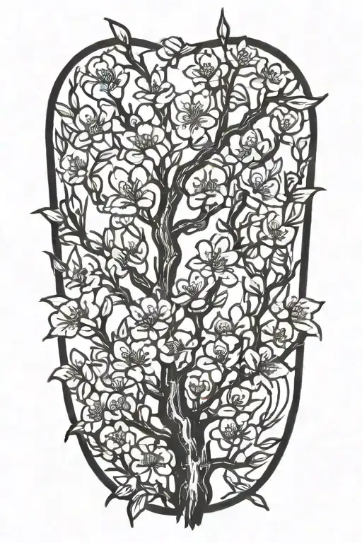 Thin Narrow Black And White Masculine Cherry Branch Tattoo With Blossoms Less Blossoms