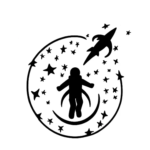 Astronaut Reaching Up With One Arm To Touch A Star