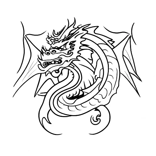 Dragon With 3 Heads That Extends Vertically For A Long Stretch