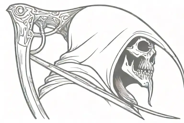 Grim Reaper Head Profile With A Petzl Climbing Ice Axe Around His Neck