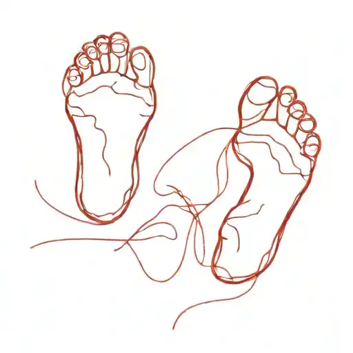 Minimal Red Line Drawing Human Footprints
