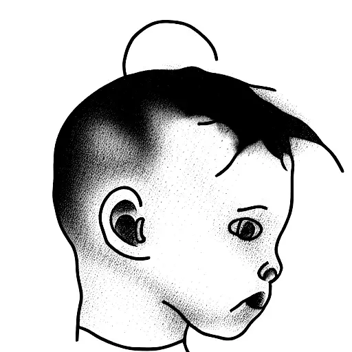 Depressed Little Boy With Black Lines On His Head