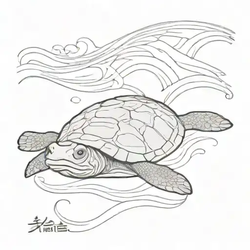 Softshell Turtle With Japanese Waves Flowing