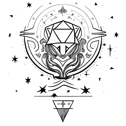 A Black And Grey Portrait Of The Libra Zodiac Sign Merging With A Star-filled Night Sky