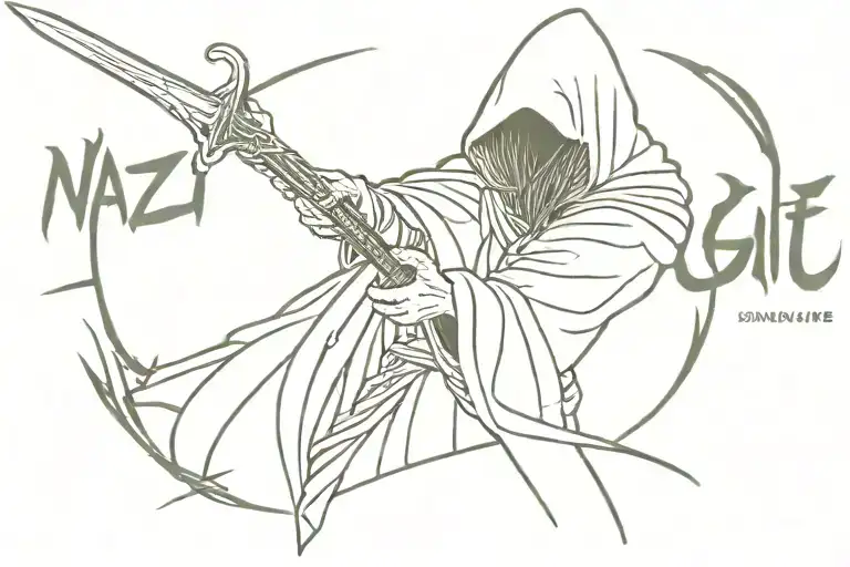 Nazgul Holding Sword With Both Hands With Japanese Text In The Background Saying Finish Me