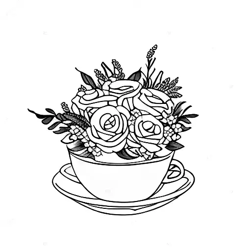 A Delicate Coffee Cup Surrounded By A Wreath Of Flowers