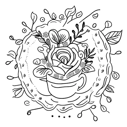 A Delicate Coffee Cup Surrounded By A Wreath Of Flowers