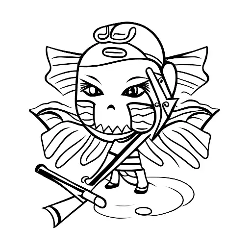 Girl In A Japanese Mask With A Bat