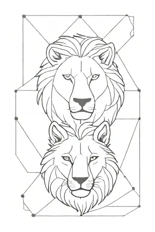 A Lion And A Wolf Head