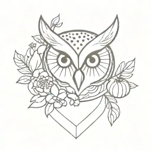Simple Owl Head With Flowers And Fruits
