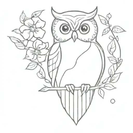 Pretty Owl With Flowers And Fruits