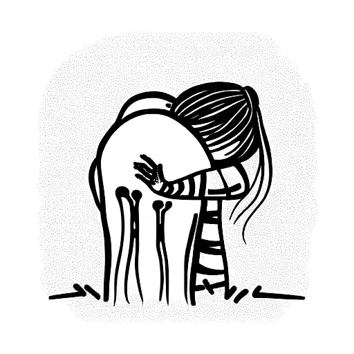 Huddled Girl Hugged By A Skeleton