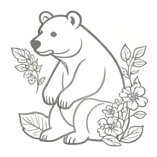 Simple Cute Bear With Florals And Fruist
