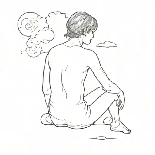Figure From Behind Sitting On A Cloud
